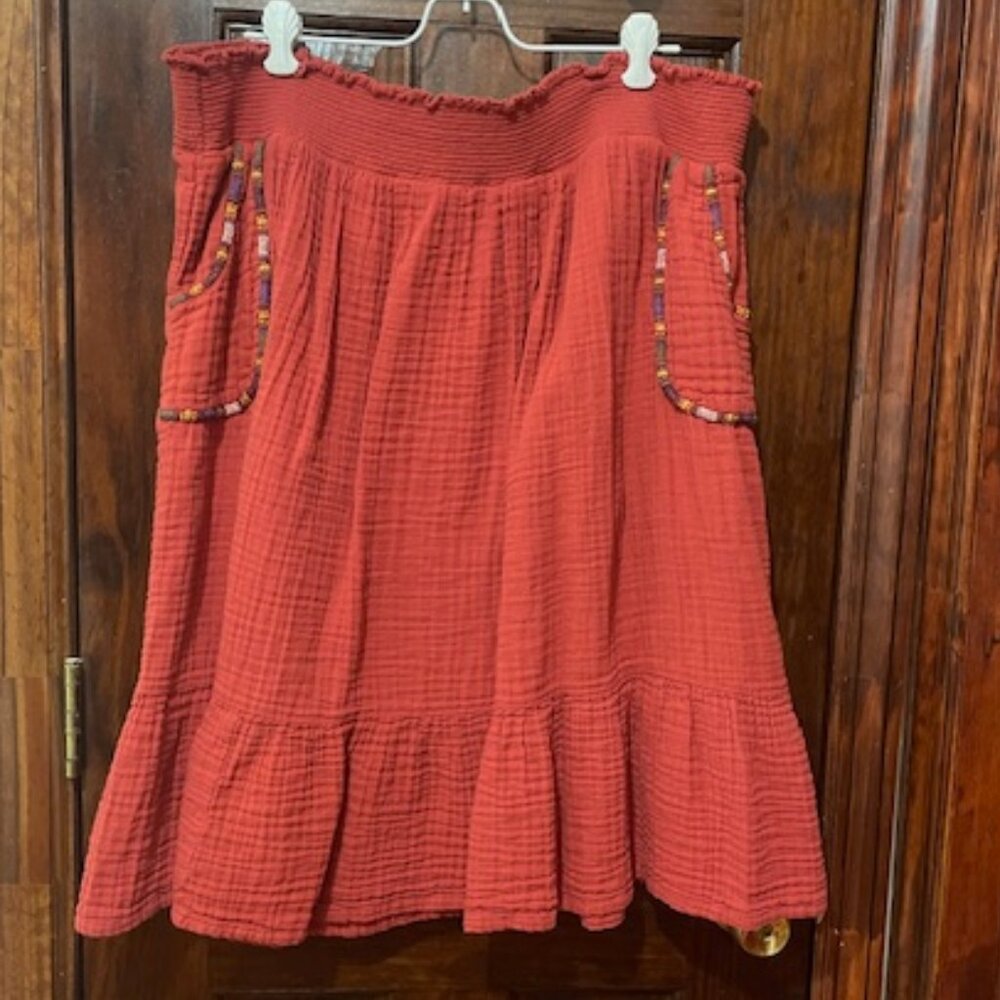 Boho Gauze Tiered Skirt With Pockets XL